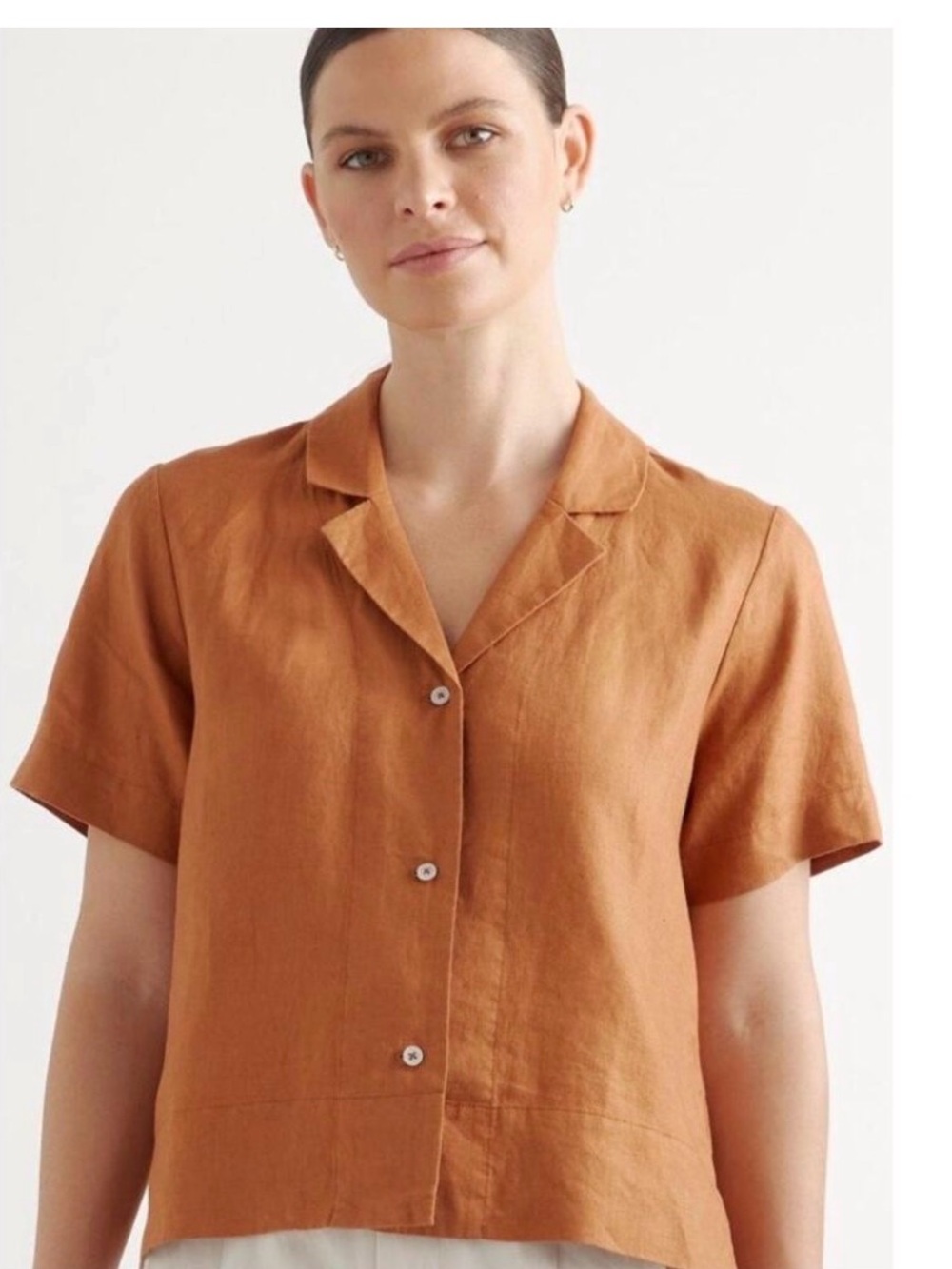Quince Short-Sleeve Linen Button-Down Shirt - Rust Orange